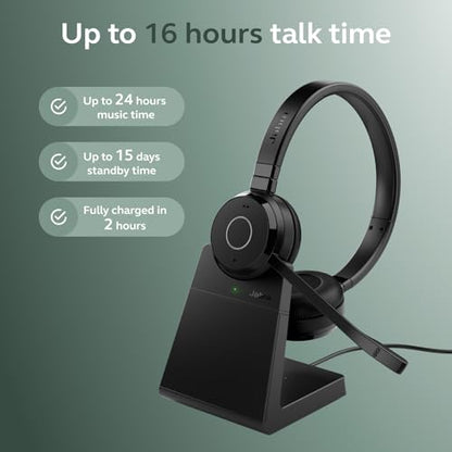 Jabra Evolve 65 TE (Third Edition) Wireless Headphones w/Charging Stand - Noise-Canceling Mic, 16 hr Battery Life, Connectivity, MS Teams Certified, Supports Other Platforms, Black - style: Dual-Ear, Charging Stand