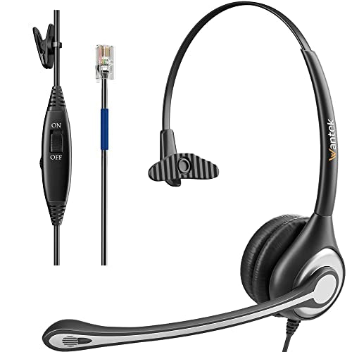 Wantek Phone Headset with Microphone Noise Cancelling & Mute Switch | RJ9 Telephone Headsets Compatible with Office Landline Phones CISC 6851 6945 7841 7861 7942 7945 7961 7962 7965 8811 - color: black/silvery