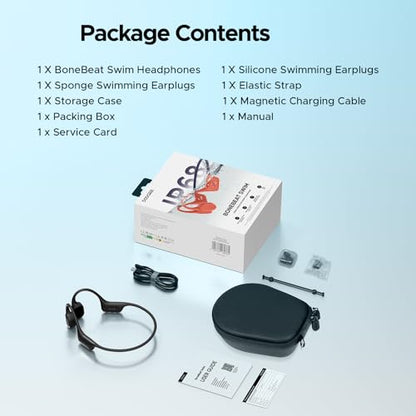 Bone Conduction Headphones, IP68 Waterproof Swimming Earbuds, 10-Hour Battery Life, Bluetooth 5.4 Wireless, 32 GB Storage, MP3 Mode, Ideal for Cycling, Swimming, and Fitness (Black) - color: BLACK