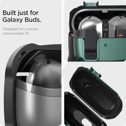 Galaxy Buds 3 Pro/3/3 FE Case Cover with Secure Lock Clip, Shockproof Samsung Galaxy Buds3/3 Pro 2024/3 FE 2025 Protective Hard Cover Shell with Carabiner&Cleaner kit for Men Women, Black/Green - color: Black/Green