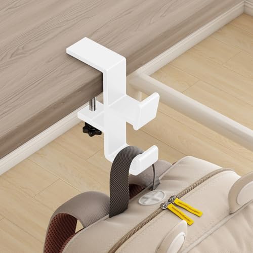 Desk Bag Hook, Purse Hook for Table, Aluminum Under Desk Handbag Hanger, Desk Mount Backpack Holder, Umbrellas, Headphone Holder, Back to School Essentials - White - color: White