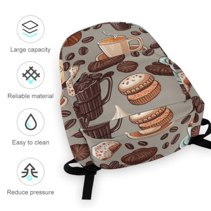 Travel Backpack for Women Men Carry On Backpack Coffee Collection Laptop Bag Lightweight Casual Daypack - color: Coffee and Sweets Sugar Chocolate