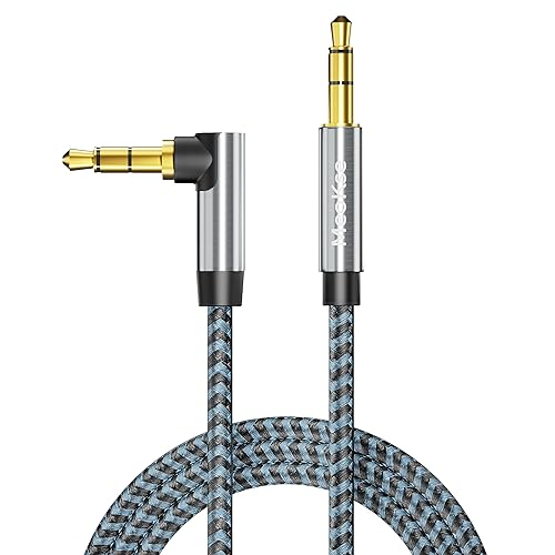 Meokse Aux Cord 2FT 3.5mm Male to Male Stereo Audio Cable 90 Degree Right Angle Aux Cable Nylon Braided Aux Cable Compatible with Beats iPhone Tablets Speakers 24K Gold Plated - size: 2FT/0.6M