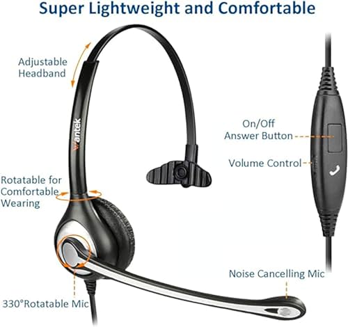 Wantek 2.5mm Headset with Microphone, Wired Phone Headset, Noise Cancelling & Volume Controls, Telephone Headphone Compatible with Panasonic, Cisco, Polycom, Gigaset's 2.5mm Jack Phone Headset - size: 600-2.5mm