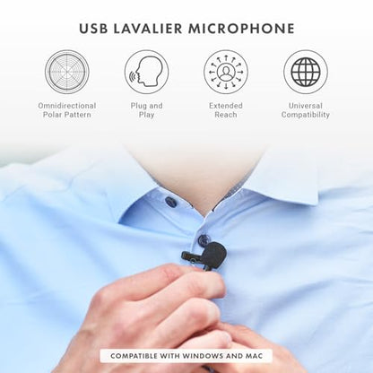 Movo LV1-USB Lavalier Microphone for Camera, Lapel for iPhone and Android Smartphones, Body Lav Mic, Clip On Microphone for 3.5mm, Shirt Lapel Mic for Phone, GoPro, Interview, Computer, PC