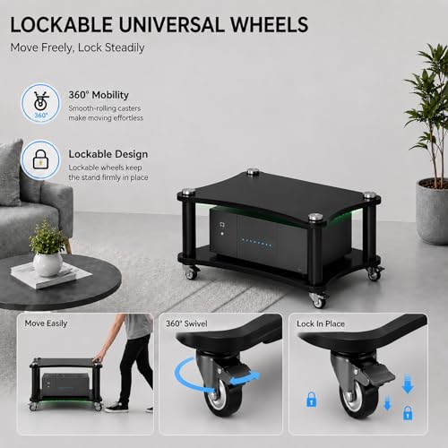 2-Tier AV Media Stand with Wheels,LED HiFi Audio Rack for Stereo Equipment | Large Storage Open-Air Cooling Easy Mobility Fits Amplifiers, Receivers, Game Consoles and DVD Players