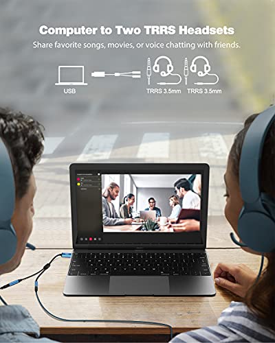 MillSO USB to Dual 3.5mm Audio Jack Adapter, Sapphire Blue TRRS External Stereo Sound Card Headphone Stereo Jack Splitter for Two Headphones, Speakers to a PC, Laptop, Desktop, PS4, PS5-1 Feet - color: USB to 2 x 3.5mm TRRS Audio Splitter
