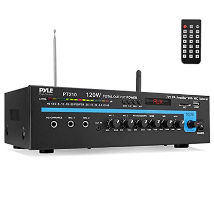 Pyle Home Compact Public Address Mono Amplifier - Professional 120 Watt Home Power Audio Sound PA Speaker Receiver System w/ RCA, Headphone, 2 Microphone Inputs, Independent Volume Control - PT210 - style: Home Compact Mono Amplifier