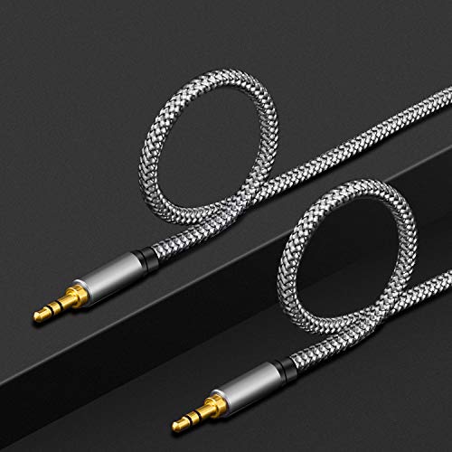 Tan QY 3.5mm Nylon Braided Aux Cable 12Ft, Audio Auxiliary Input Adapter Male to Male Cord for Headphones, Car, Home Stereos, Speaker, iPhone, iPad, iPod & More(12Ft/4M,Silver) - size: 12Ft/4M