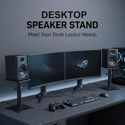 Height Adjustable Desktop Speaker Stands 1 Pair, Metal Desktop Studio Monitor Speaker Stands Bookshelf Speaker Stands 360° Swivel, 62lbs Load, Ideal for Recording Studio, Home Office & Gaming