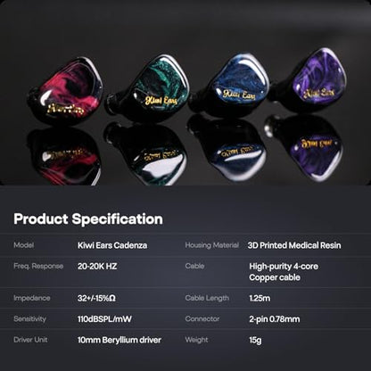Linsoul Kiwi Ears Cadenza 10mm Beryllium Dynamic Driver IEMs, Red | with 3D-Printed Shell, Audiophile Sound Balance, Detachable 0.78 2pin 3.5mm IEM Cable for Music Enthusiasts Musicians - color: Red