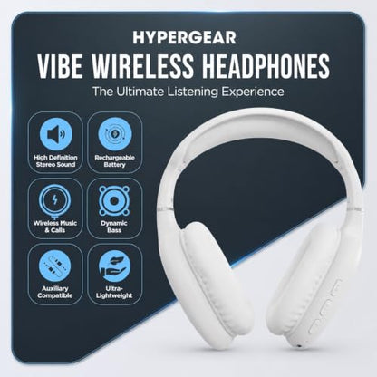 HyperGear Over-Ear Headphones - Wireless Bluetooth Headphones with Noise Isolation, Built-in Mic, Soft Memory Foam Cups for All-Day Comfort, White - color: White