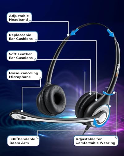 Wantek Cisco Phone Headset with Microphone Noise Cancelling & Mute Switch, RJ9 Telephone Headsets Compatible with Cisco Office Landline Phones 6851 6945 7841 7861 7942 7945 7961 7962 7965 8811 - color: black/gray