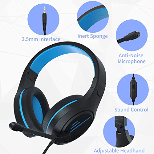 Anivia MH601 Blue Headphones with Microphone Wired Headset with Active Noise Canceling Microphone, 3.5mm Audio Jack Stereo Headphone (Game/Work/School) - color: Blue