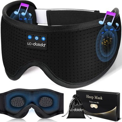 LC-dolida Sleep Mask with Bluetooth Headphones,Sleep Headphones Bluetooth Sleep Mask 3D Sleeping Headphones for Side Sleepers Best Gift and Travel Essential (Elegant Black) - color: Elegant Black
