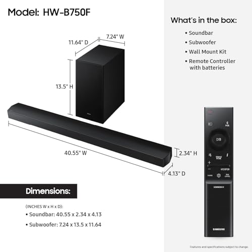 Samsung B-Series Soundbar HW-B750F 5.1 ch Subwoofer (2025 Model) Voice Enhance Mode, Q-Symphony, Adaptive Sound - style: HW-B750F