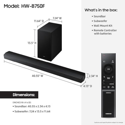 Samsung B-Series Soundbar HW-B750F 5.1 ch Subwoofer (2025 Model) Voice Enhance Mode, Q-Symphony, Adaptive Sound - style: HW-B750F