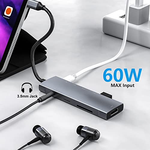 USB C to HDMI Adapter for iPad Pro 11/12.9 2021/2020/2018,iPad Air 4,USB C Hub Adapter with 3.5mm Headphone Audio Jack,4K HDMI,USB3.0,USB C Power Delivery,Compatible with MacBook,Samsung - color: Gray