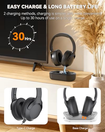 ANSTEN Wireless Headphones for TV Watching with Charging Dock | Digital Optical RCA AUX 3.5MM Over Ear Headset for Seniors, Bluetooth Headphones No Delay, 30 Hrs Playtime, Plug and Play