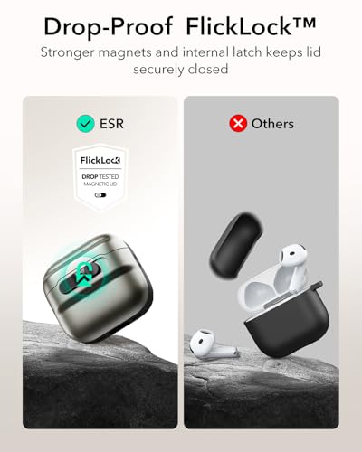 ESR for AirPods 4 Case, Compatible with MagSafe, Pulse Series, Titanium | Compatible with AirPods 4 Generation Case (2024)(USB-C), Magnetic Lid Lock, Drop-Proof Protection Cover with Lanyard - color: Titanium, size: AirPods 4 Case