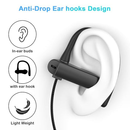 3.5mm Headphones Over Ear Wired Earbuds with Microphone & Ear Hooks | In-Ear Earphone Wired Earbuds With Loop Mic Stereo Plug in Buds for Chromebook Laptops/Samsung A25 A15 A14/Mp3 Running School