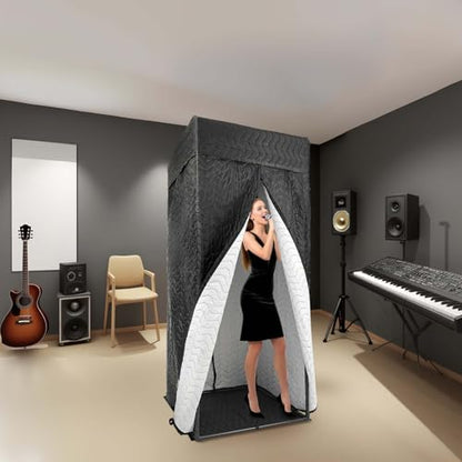 Portable Vocal Booth - Studio Grade Echo-Free Recording Booth for Voiceover, Podcast & Singing, Home Studio/Sound Isolation Booth & Travel Bag, Black