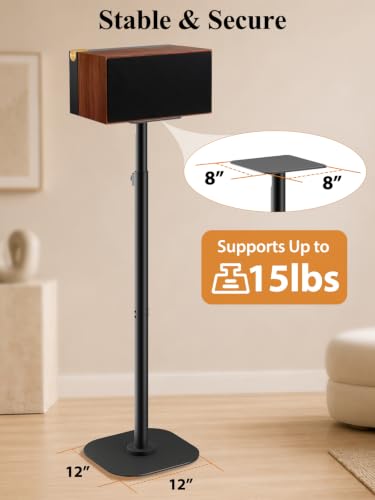 Haturi Universal Speaker Stands Pair, Height Adjustable 35"-49" Floor Speaker Stands for Bookshelf, Satellite & Surround Sound Speakers, 15 lbs Capacity, Dual Cable Management,Black