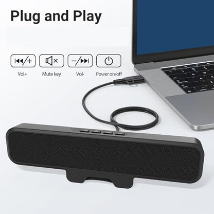 XUMIUZIY Computer Speakers for Desktop Monitor, USB A/USB C Wired Computer Soundbar for PC, Clip On Laptop Speaker with Volume Control & Mute Key, Immersive Sound