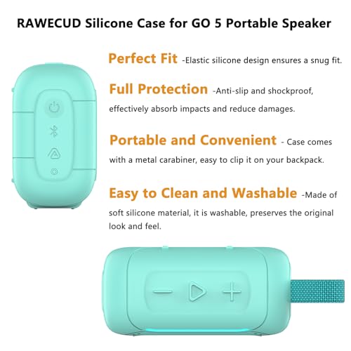 Silicone Cover Case for JBL Go 5 Portable Bluetooth Speaker | Protective Case for Go 5 Speaker, Shockproof Drop-Protection Cover with Carabiner (Teal) - color: Teal