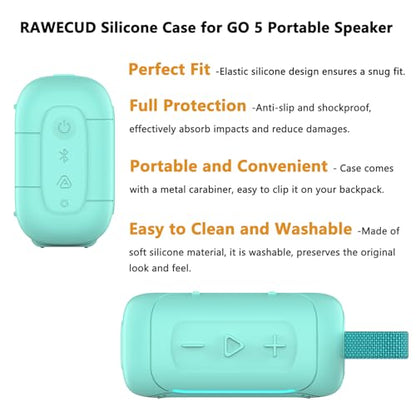 Silicone Cover Case for JBL Go 5 Portable Bluetooth Speaker | Protective Case for Go 5 Speaker, Shockproof Drop-Protection Cover with Carabiner (Teal) - color: Teal