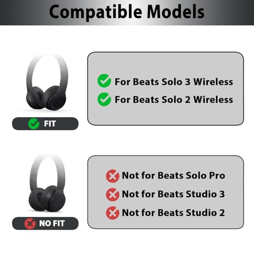 Solo3 Earpads Replacement, Ear Pads Cushions Compatible with Beats Solo 2 & Solo 3 Wireless On-Ear Headphones, Solo2 Solo3 Earpads with Soft Memory Foam & Protein Leather(Black) - color: Black