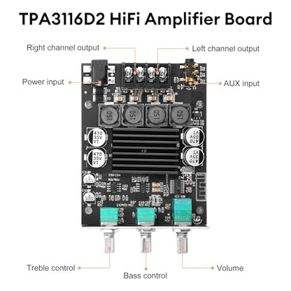 Daakro ZK-1002T Bluetooth Amplifier Board,100W+100W 2.0 Channel Amp Board w/Treble/Bass Control,DC 12-24V, BT/AUX Inputs,Audio Amp Board for Home DIY Wireless Speakers,Password Free (2PCS ZK-1002T) - color: ZK-1002T-2cps