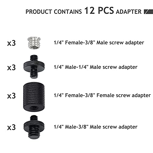 12 Pcs 1/4" & 3/8" Camera Screw Adapter Set - DSLR, GoPro, Flash & Light Stand Mounts - color: 12 Pcs