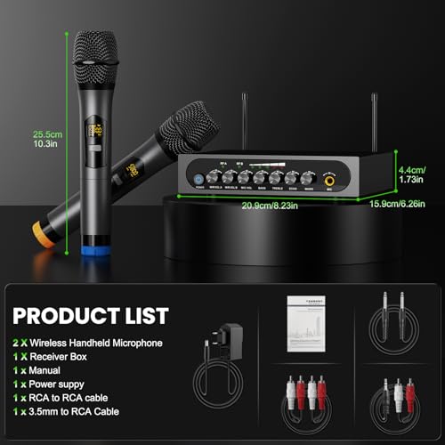 Wireless Microphone System Cordless Dynamic Mic UHF Dual Channel Wireless Handheld Microphone with Echo Bluetooth Volume Control for Karaoke Singing Church for Amplifier Speaker Mixer - size: 2 Channel UHF Cordless Handheld Dynamic Mic
