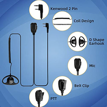 Retevis Walkie Talkie Earpiece with Mic, for RT22/RT68/RT21/H777/RT68H | Coil Tube, 2 Pin, Compatible with Pxton, Baofeng, Kenwood Two Way Radios, Radio earpiece(2 Pack)