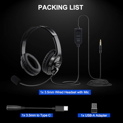 Wired Gaming Headset with Mic for PS5/PS4/Xbox/Switch/PC/Laptop/Tablet/Phone, Over-Ear Headphones with USB-A/C & 3.5mm Jacks/360° Rotating Microphone/In-line Control for Home Office Business Work - style: Double Ear - Flexible Mic