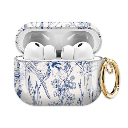 for AirPods Pro 3 Case (2025), Cute Cover Compatible with AirPod Pro 3rd Generation Shell with Rose Gold Keychain Earbuds Case for Women（Blue Flowers and Grass） - color: Blue flowers and grass