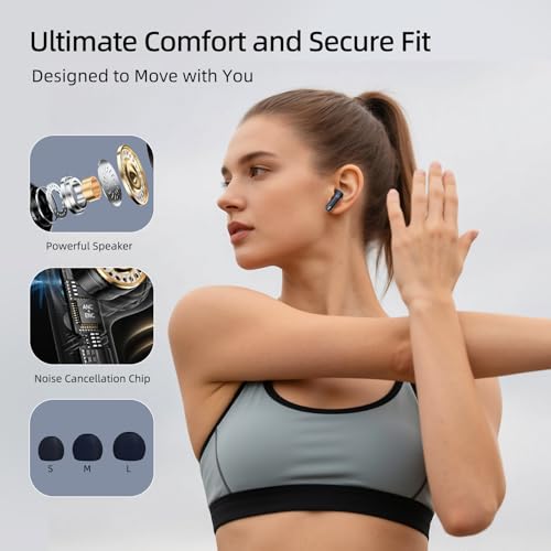 Wireless Earbuds, 100H Bluetooth 5.4 Headphones, ENC+ ANC Noise Cancelling Touch Control True Wireless Bluetooth Ear Buds,Stereo Deep Bass Bluetooth Headset for Sports/Workout/Gym(Blue) - color: Blue