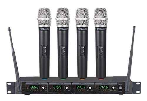GTDaudio 4 Handheld Wireless Microphone Cordless mics System | Ideal for church, Karaoke, Dj Party, Range up to 300 ft,