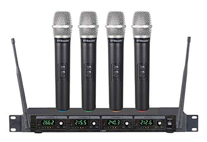 GTDaudio 4 Handheld Wireless Microphone Cordless mics System | Ideal for church, Karaoke, Dj Party, Range up to 300 ft,