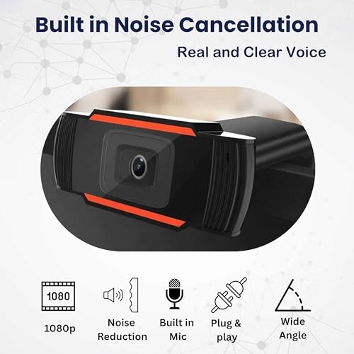 Webcam Webdaraz 1080P HD Autofocus with Stereo Microphone, USB Plug & Play Web Camera for PC/Laptop, Online Classes, Video Calls, Skype, Zoom – W01
