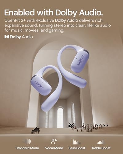 SHOKZ OpenFit 2+ Open-Ear Earbuds, Purple, Dolby Audio,Wireless Charging | Amazon Exclusive Edition；Soft Ear Hooks； IP55 Water-Resistant; USB-C Fast Charging；48H Playtime; Gym/outdoor/home use - color: Purple, style: Dolby Audio / USB-C&Wireless