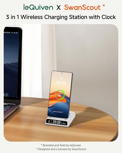 Wireless Charger for Samsung S26 Ultra, Galaxy Watch 9/Ultra 2/8/Buds4 Pro | for Samsung S26+/S25 Ultra/S25/Z Flip8/S24/S23/S22, Galaxy Watch 8/Ultra/7/6/5, Galaxy Buds4 Pro, Space-saving, LED Clock - color: White