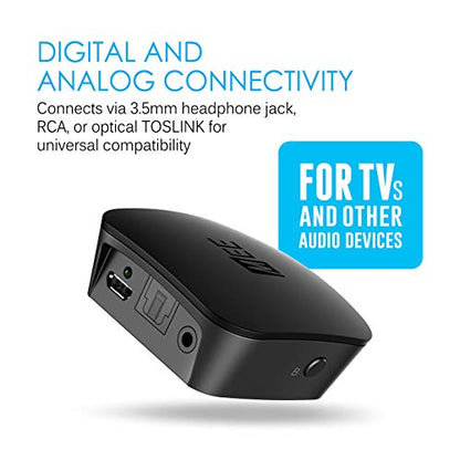 MEE audio Connect Bluetooth Audio Transmitter for up to 2 Wireless Headphones/Speakers, Bluetooth Streamer Adapter with AptX Low Latency for TV/PC/Airplane/Gym with 3.5mm/AUX/RCA/Optical Input - style: TV Transmitter