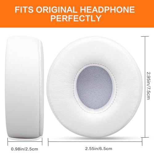 Replacement Ear Pads for Beats Solo 3, Ear Cushions for Beats Solo 2 & Solo 3 Wireless/Wired Headphones, Not Fit Beats Studio On-Ear Headphone with Stronger Adhesive, Thicker Memory Foam(White) | Solo3 Protein Leather Cushions with Stronger Adhesive Thick