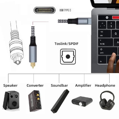 xiwai USB-C to SPDIF Toslink Optical Audio Cable Opt Male Type-C to Digital Fiber Optic Sound Interface Male Adapter Wire for Laptop Desktop 180cm - style: Type-C to Toslink Male