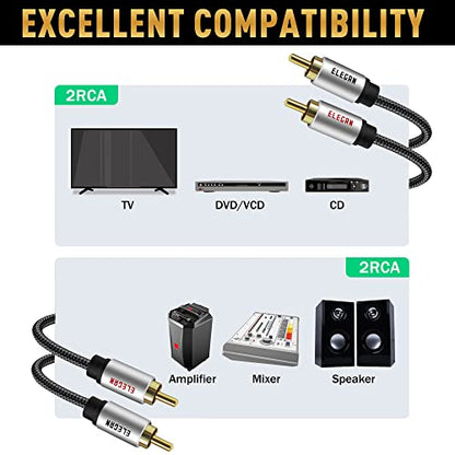 Premium RCA Cable 30 Ft (Hi-Fi Sound-16 AWG-Shielded) 2 RCA Male to 2 RCA Male Stereo Audio Cable, Gold Plated-Aluminum Alloy Shell-Pure Copper-Braided RCA Cord for Home Theater Speakers + Ties - size: 30FT