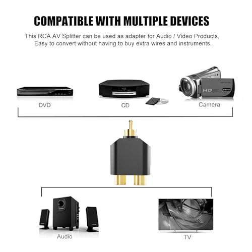 BERLAT RCA Splitter 6-Pack Gold Plated 1 Male 2 Female for TV DVD | RCA Y splitter 1 male to 2 female, Gold plated, Plug and play, For TV/amplifier/DVD/player, Extends or splits RCA signal