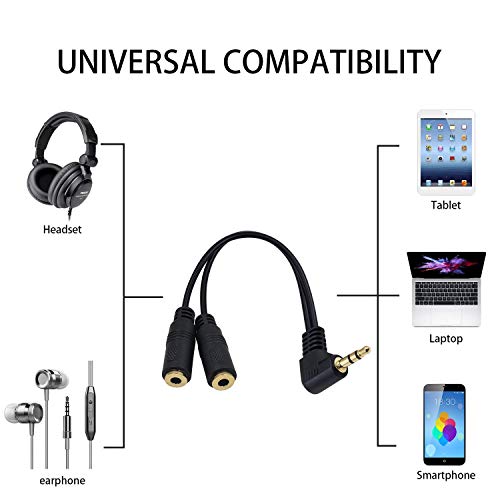 Poyiccot Headphone Splitter, 3.5mm Audio Y Cable Male to Dual Female Adapter, 90 Degree Dual 3.5mm Headphone Splitter for PS4, PS5, Xbox, PC Gaming Headsets, Phone, Tablet, Laptop