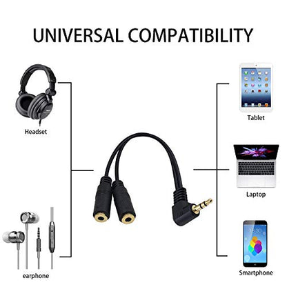 Poyiccot Headphone Splitter, 3.5mm Audio Y Cable Male to Dual Female Adapter, 90 Degree Dual 3.5mm Headphone Splitter for PS4, PS5, Xbox, PC Gaming Headsets, Phone, Tablet, Laptop